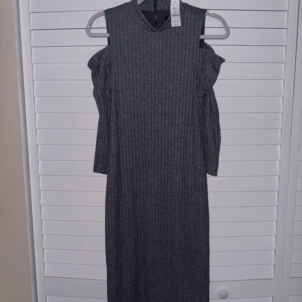 White House Black Market Gray Ribbed Sheath Dress